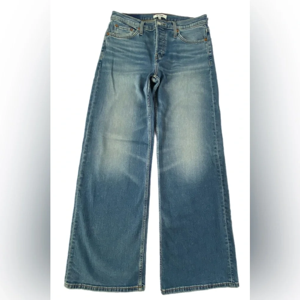 Re/done 70s mid Rise Stove Pipe  wide leg jeans size 28 - Picture 4 of 12